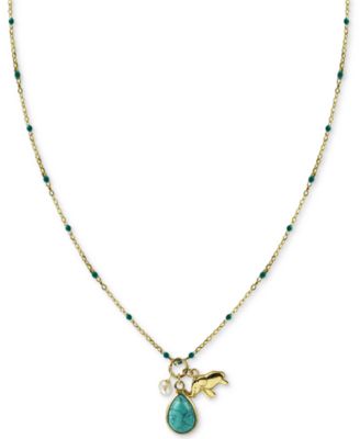 Argento Vivo - Stone & Elephant Charm 18" Pendant Necklace in Gold-Plated Sterling Silver