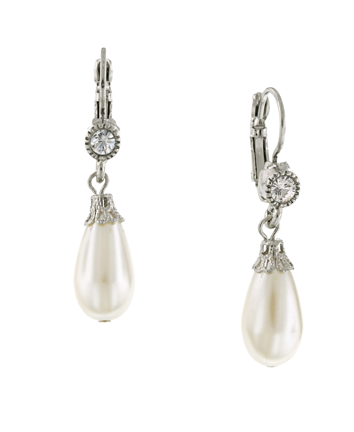 2028 Silver-tone Crystal And Simulated Pearl Drop Earrings In White