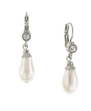 image of 2028 Silver-Tone Crystal and Simulated Pearl Drop Earrings