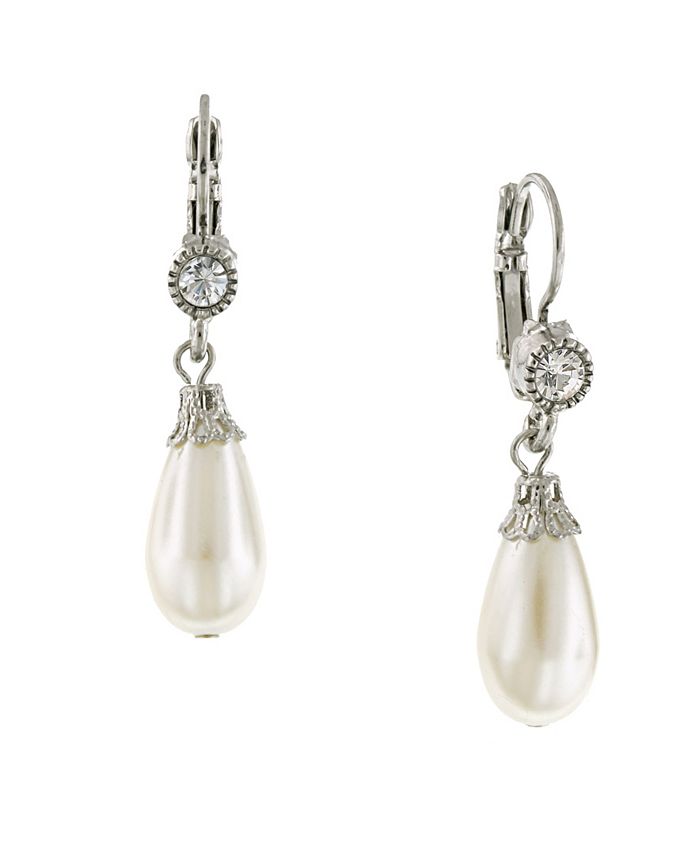 2028 Silver-Tone Crystal and Simulated Pearl Drop Earrings - Macy's