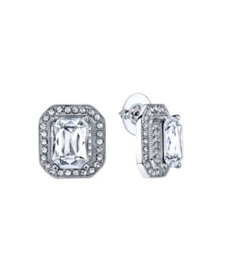 2028 Silver-Tone Crystal Octagon Button Earrings 5290₽