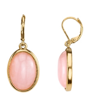image of 2028 14K Gold-Dipped Semi-Precious Rose Quartz Pink Oval Drop Earrings