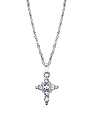 image of 2028 Silver Tone Crystal Cross Pendant Necklace 16