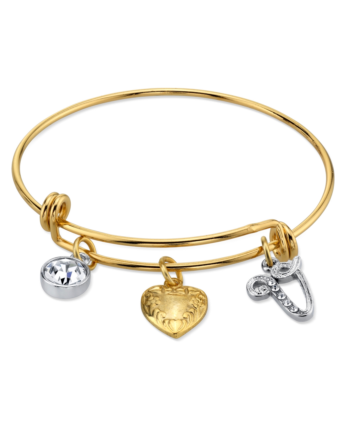 2028 14k Gold-dipped Heart And Initial Crystal Charm Bracelet In Gold