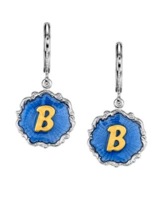 Silver Tone Blue Enamel Gold Tone Initial Earrings