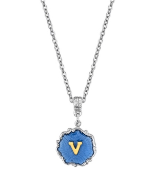 image of 2028 Silver Tone Blue Enamel Gold Tone Initial Necklace 16