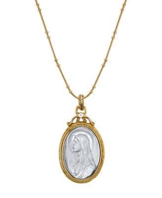 Symbols of Faith 14K Gold-Dipped Silver-Tone Crystal Virgin Mary Medallion Necklace 20
