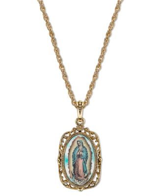 Symbols of Faith 14K Gold-Dipped Enamel Lady of Guadalupe Medallion Necklace 24