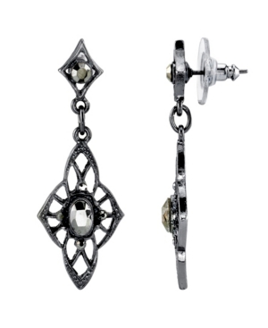 image of Downton Abbey Black-Tone Edwardian Filigree with Hematite Color Navette Stone Drop Earrings