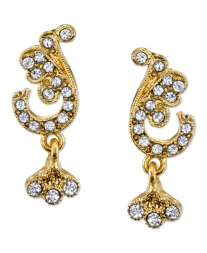 image of Downton Abbey Gold-Tone Crystal Pave French Scroll Leaf Post Earrings