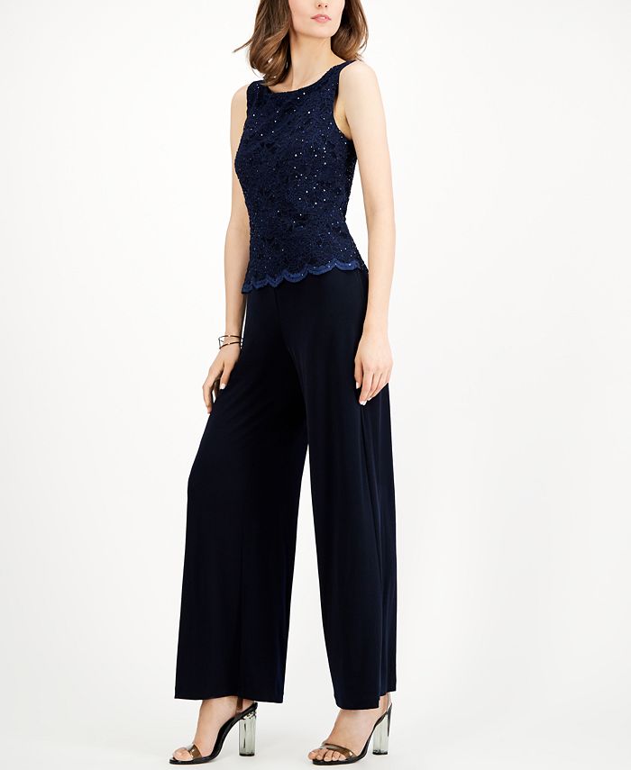 Connected Embellished Lace-Overlay Jumpsuit - Macy's