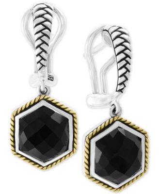 EFFY Collection - Onyx (10-1/2 x 9mm) Hexagon Drop Earrings in Sterling Silver & 18k Gold-Plate