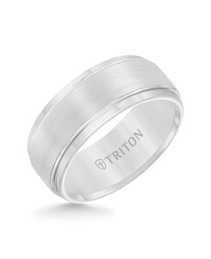 image of Triton Men-s White Tungsten Carbide Ring, Comfort Fit Wedding Band (9mm)