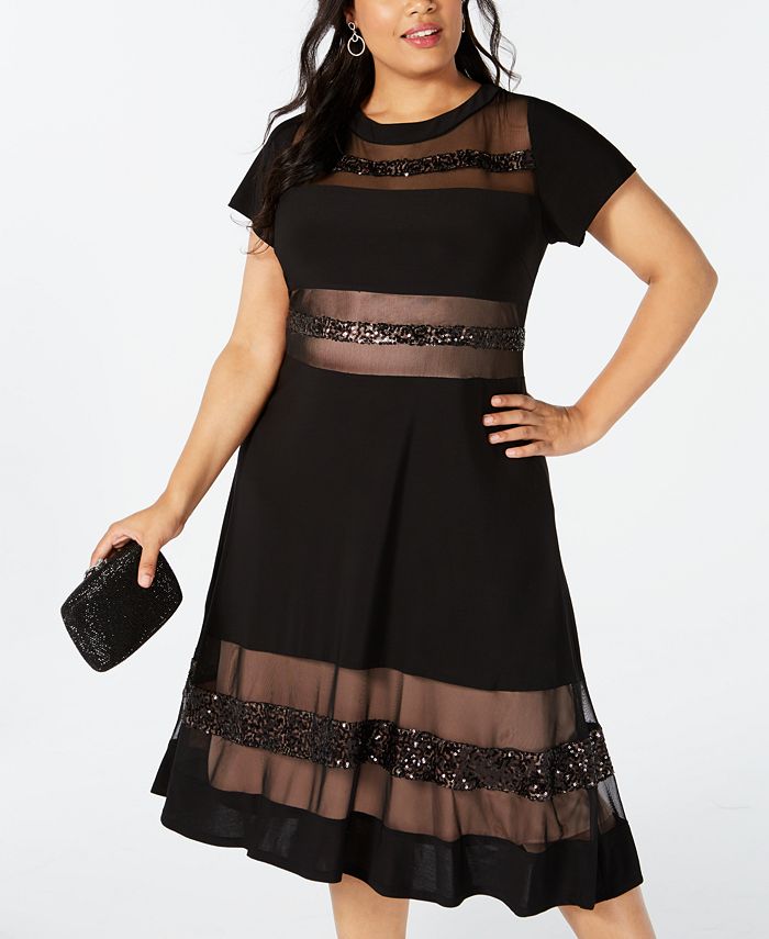R & M Richards Women's Plus Size Illusion Bell-Sleeve Dress Black Size 16W