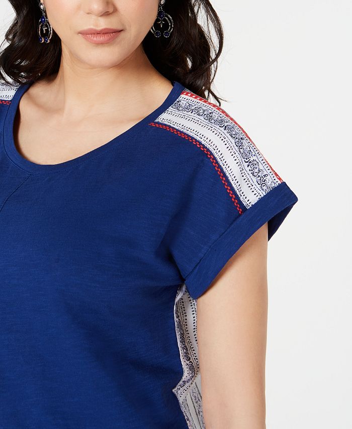 Style & Co Women's Mixed Media Scoop Neck Top - Americana Stripe, Relaxed Fit, X-Large