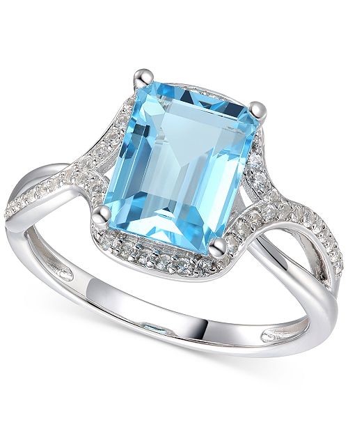 Macy S Blue Topaz 2 5 8 Ct T W Diamond 1 4 Ct T W Statement Ring In 14k White Gold Reviews Rings Jewelry Watches Macy S