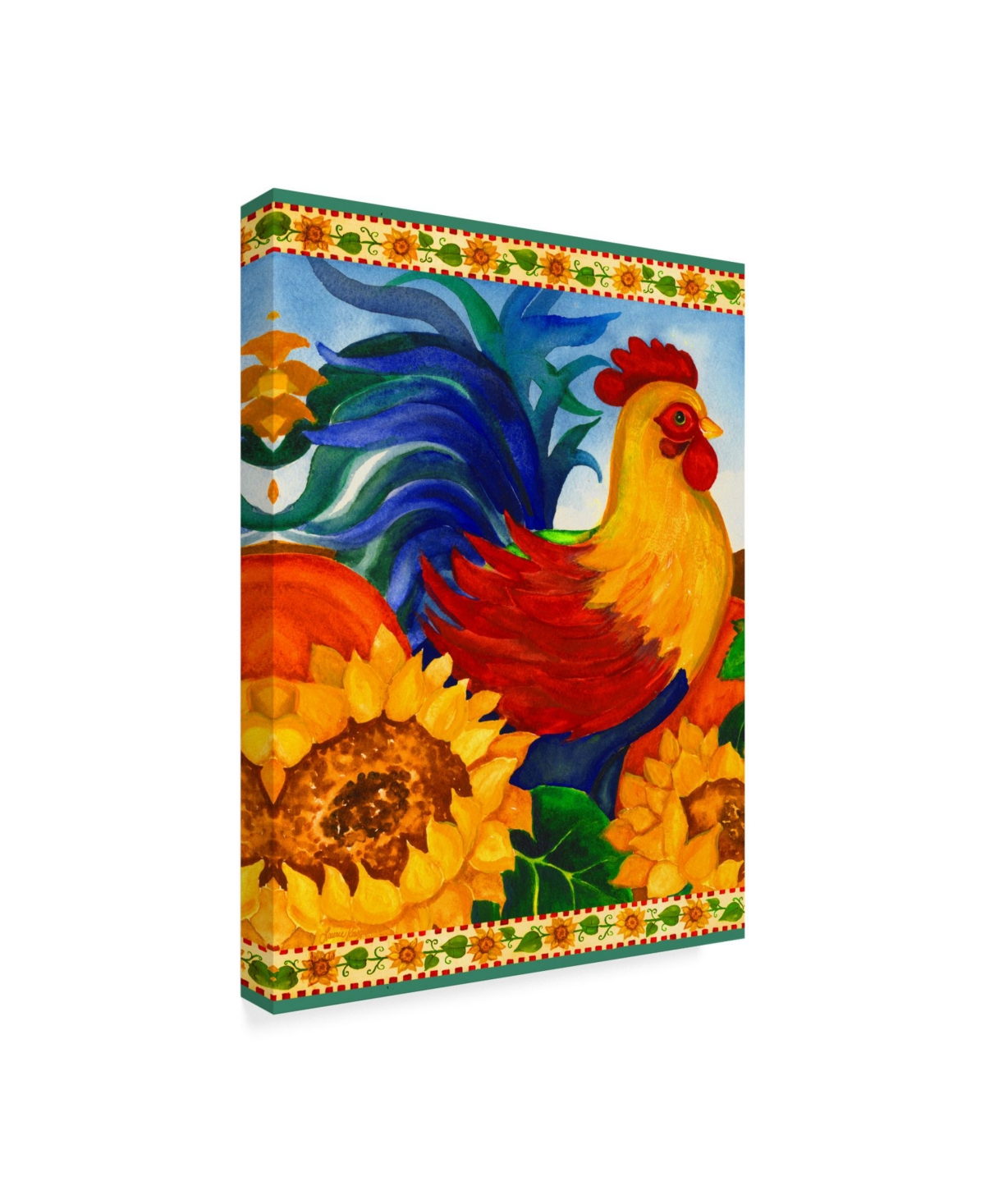 Laurie Korsgaden 'Colorful Rooster Centered' Canvas Art -