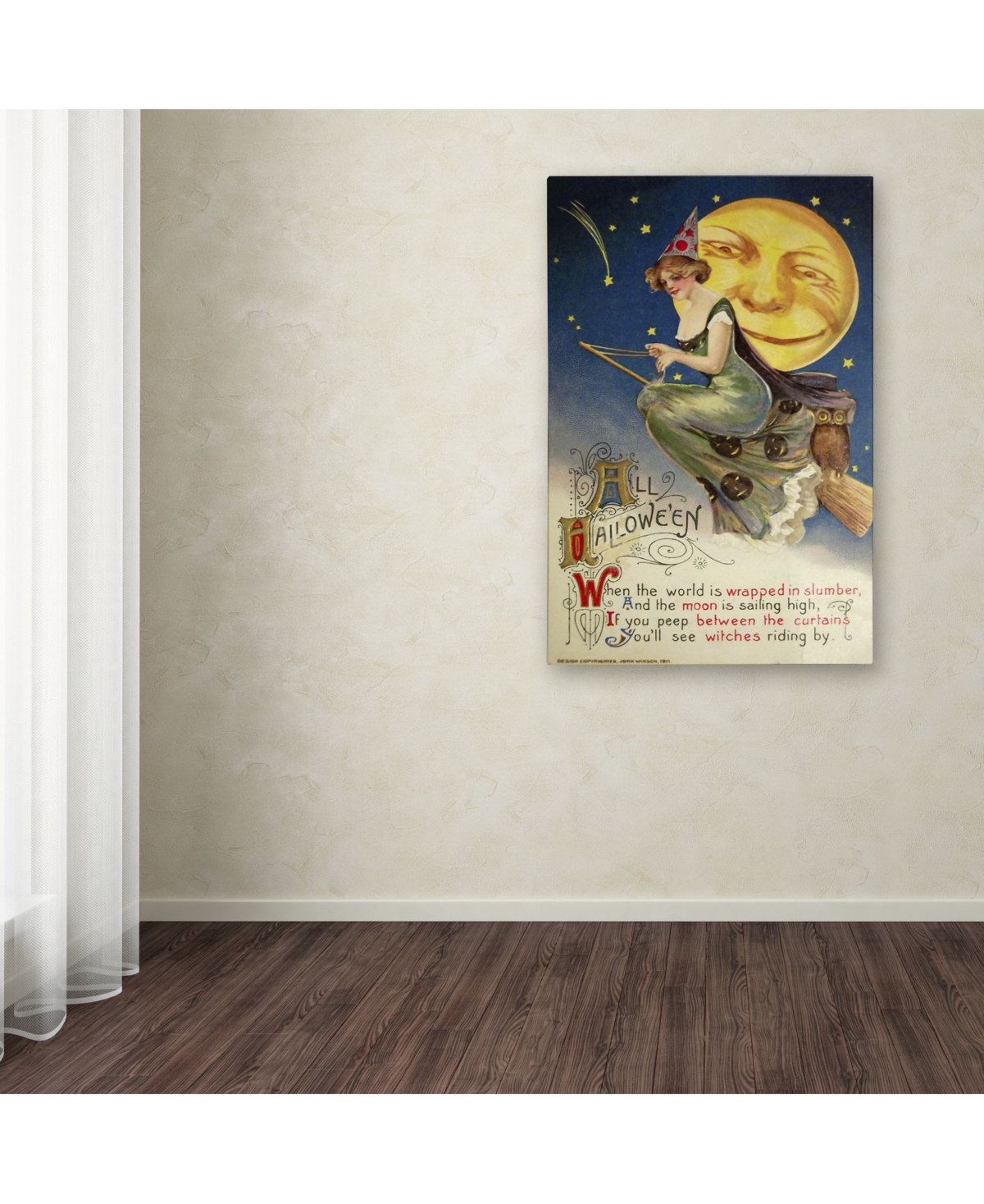 Vintage Apple Collection 'Halloween Witch Green Dress Moon' Canvas Art