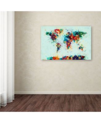 Trademark Global Michael Tompsett 'World Map Paint Splashes' Canvas Art - 16" x 24"