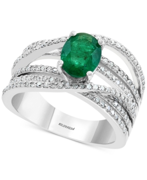 image of Effy Diamond (1/2 ct. t.w.) & Emerald (1-1/8 ct. t.w.) Ring in 14k White Gold