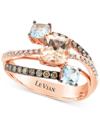 Le Vian - Peach Morganite (5/8 ct. t.w.), Sea Blue Aquamarine&reg; (1/2 ct. t.w.), Chocolate Diamonds&reg; (1/4 ct. t.w.), and Vanilla Diamonds&reg; Accent Statement Ring in 14k Rose Gold