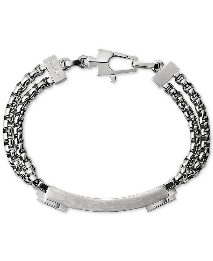 Bulova Men's Double Box Chain ID Bracelet in Stainless Steel - Macy's