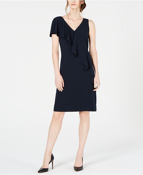 Elie Tahari Kailey Ruffle Front Crepe Dress Reviews Women