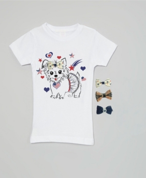 image of Mi Amore Gigi Big Girls Interchangeable Bow 3D Patriotic Puppy Graphic Top