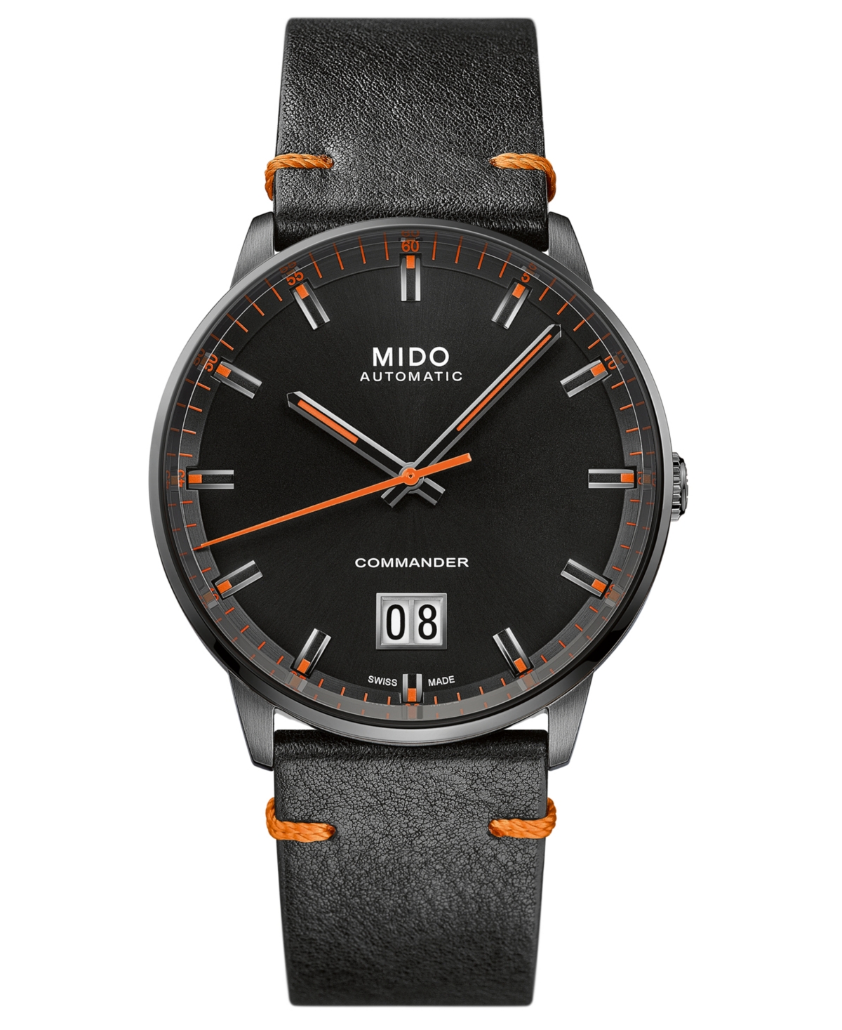 Shop Mido Men's Swiss Automatic Commander Big Date Black Leather Strap Watch 42mm