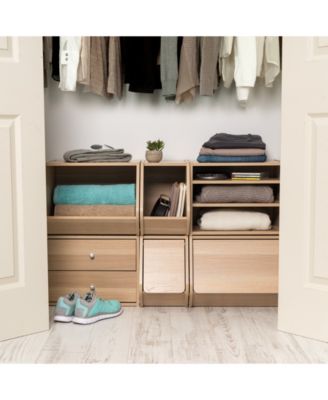 USA TACHI Modular Wood Stacking Storage Box with Shelf, Light Brown