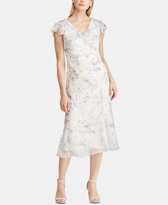 Lauren Ralph Lauren Floral-Print Georgette Cap-Sleeve Dress - Macy's