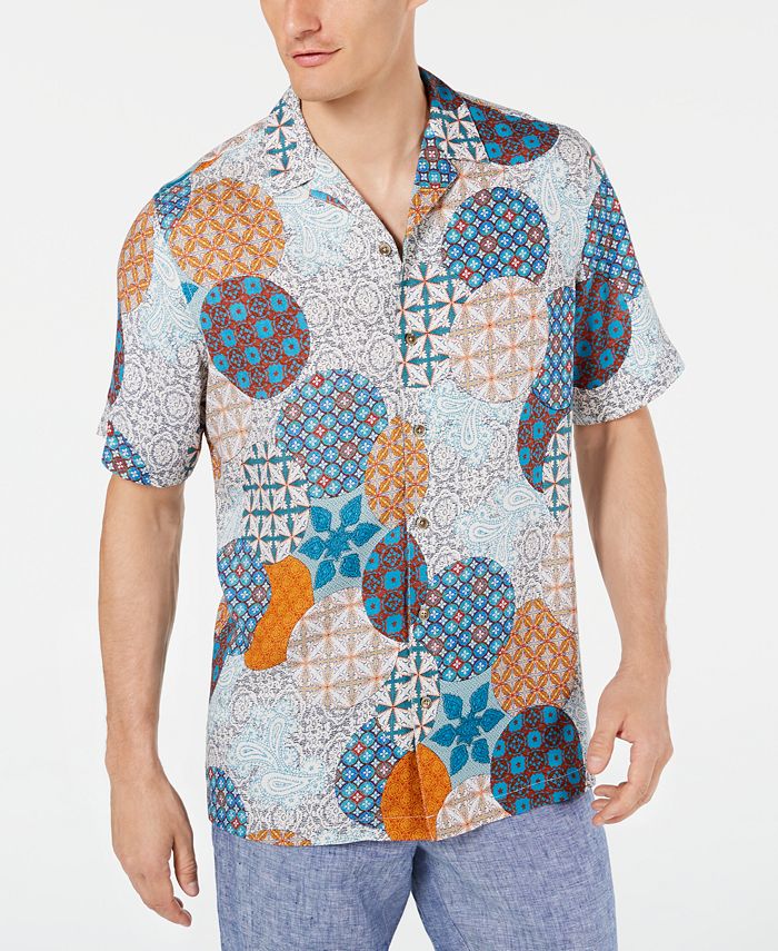 Tasso Elba Men's Renzo Geo-Print Camp Collar Silk Shirt, Created for ...