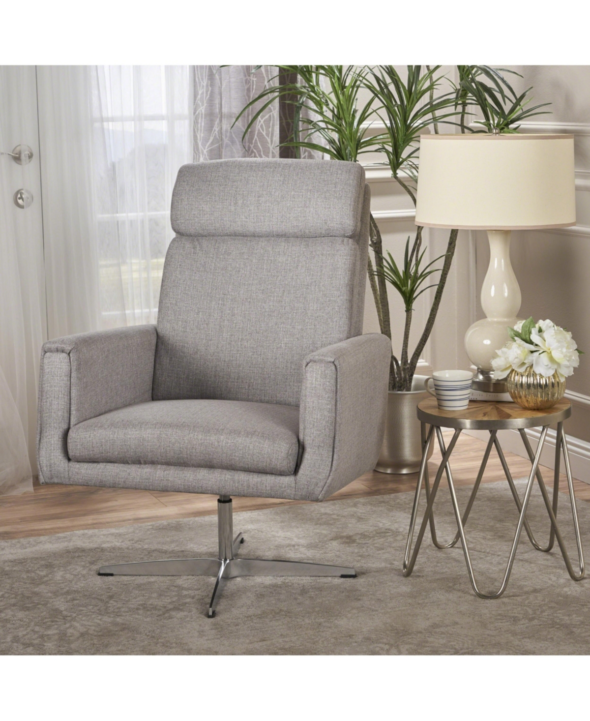 Noble House Horatia Swivel Chair In Gray