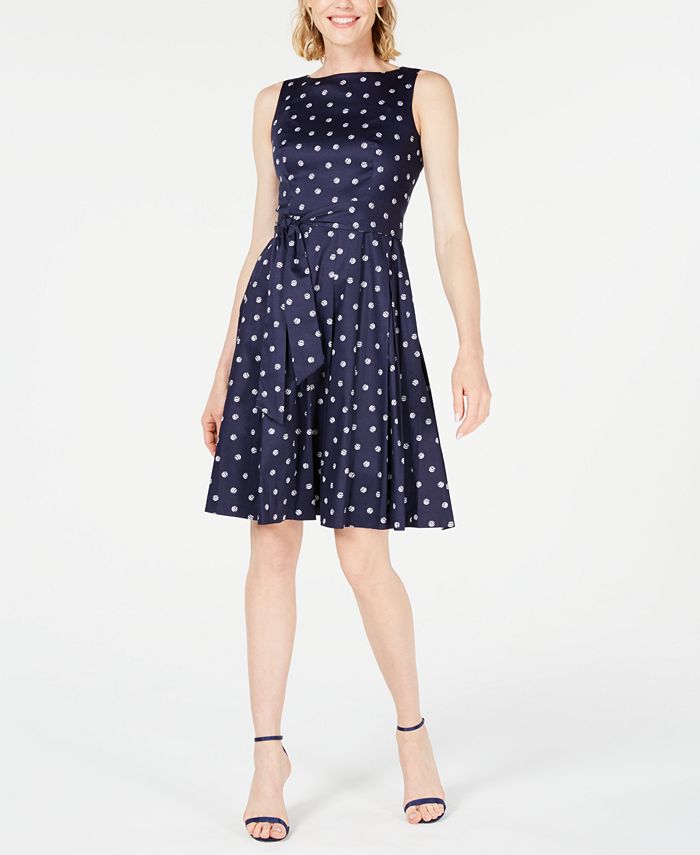 Anne Klein Wavy-Dot Printed A-Line Dress - Macy's