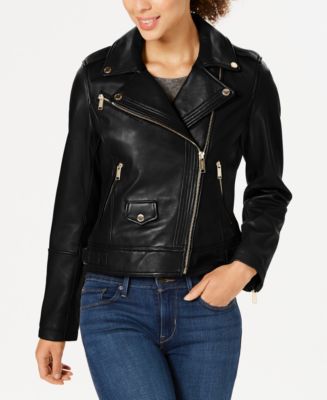 Michael Kors Petite Leather Moto Jacket - Macy's