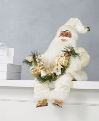 Holiday Lane - African American Sitting Santa with Christmas Garland