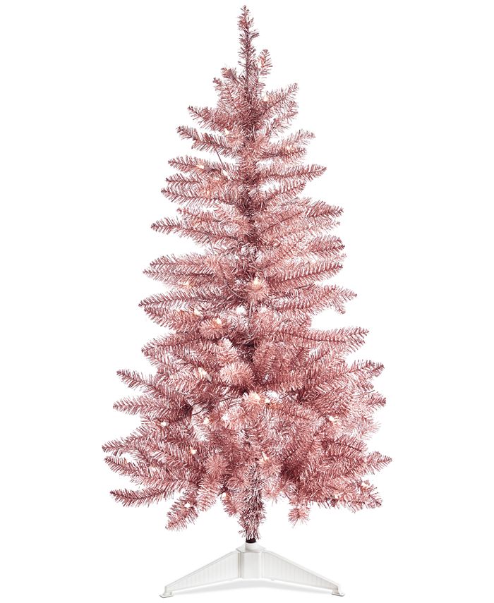 Holiday Lane Dreamland 4' Rose Gold Tinsel Tree with 100 Lights