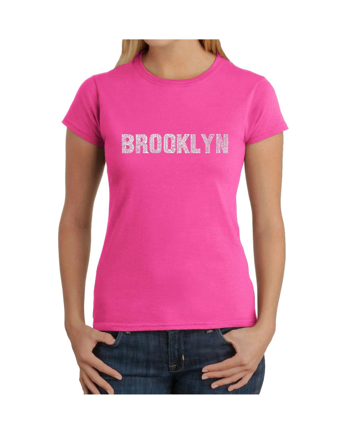 Женская футболка LA Pop Art Word Art - Brooklyn Neighborhoods, цвет: Розовый — фото 1
