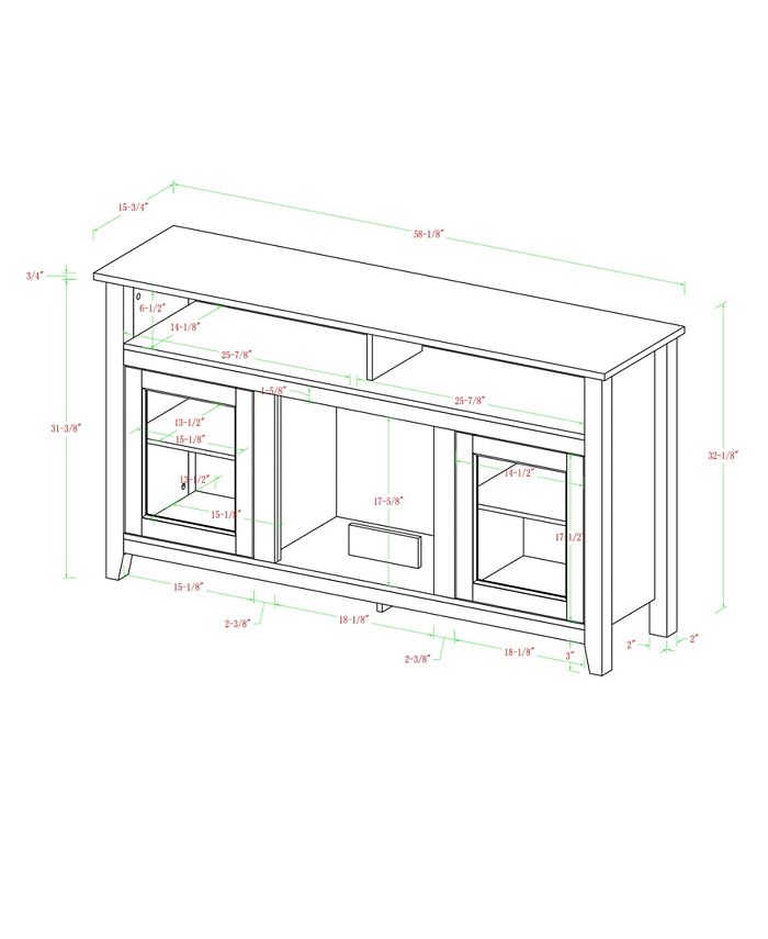 Walker Edison 58" Wood Highboy Fireplace Media TV Stand Console Black