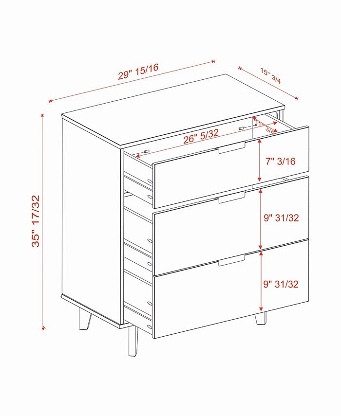 Walker Edison 3 Drawer Mid Century Modern Wood Dresser Macy's