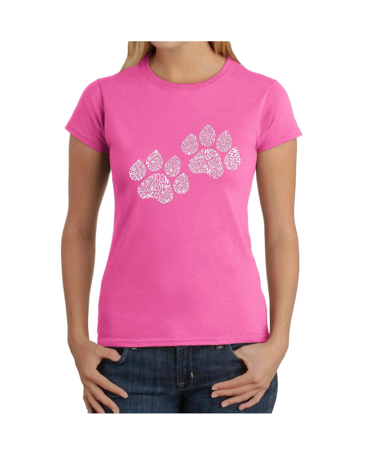 Women's Word Art T-Shirt - Woof Paw Prints
