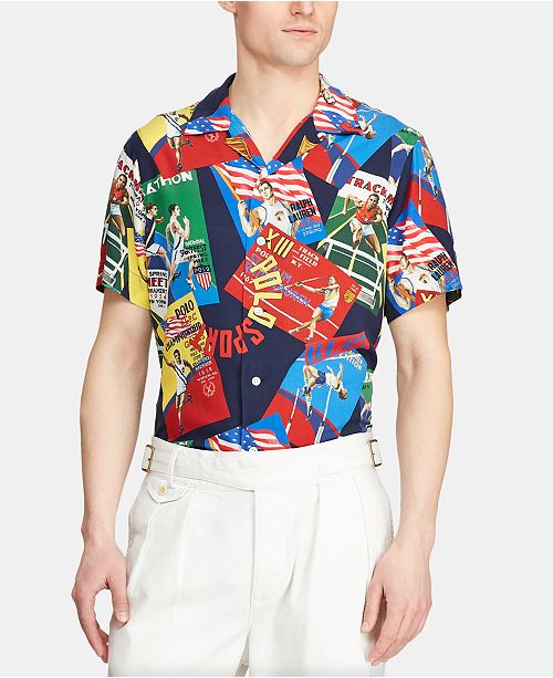 Polo Ralph Lauren Men S Custom Fit Chariots Rayon Camp Collar
