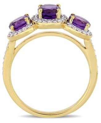 Amethyst (1-5/8 ct.t.w.) and Diamond (1/3 ct.t.w.) 3-Stone Halo Ring in 18k Yellow Gold over Sterling Silver