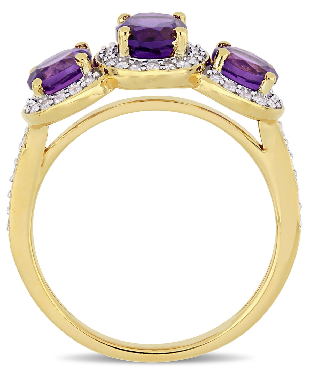Amethyst (1-5/8 ct.t.w.) and Diamond (1/3 ct.t.w.) 3-Stone Halo Ring in 18k Yellow Gold over Sterling Silver