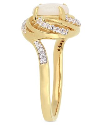Opal (1-1/4 ct. t.w.) and White Topaz (1-3/8 ct.t.w.) with Diamond Accent Interlaced Swirl Halo Ring in 18k Gold over Sterling Silver