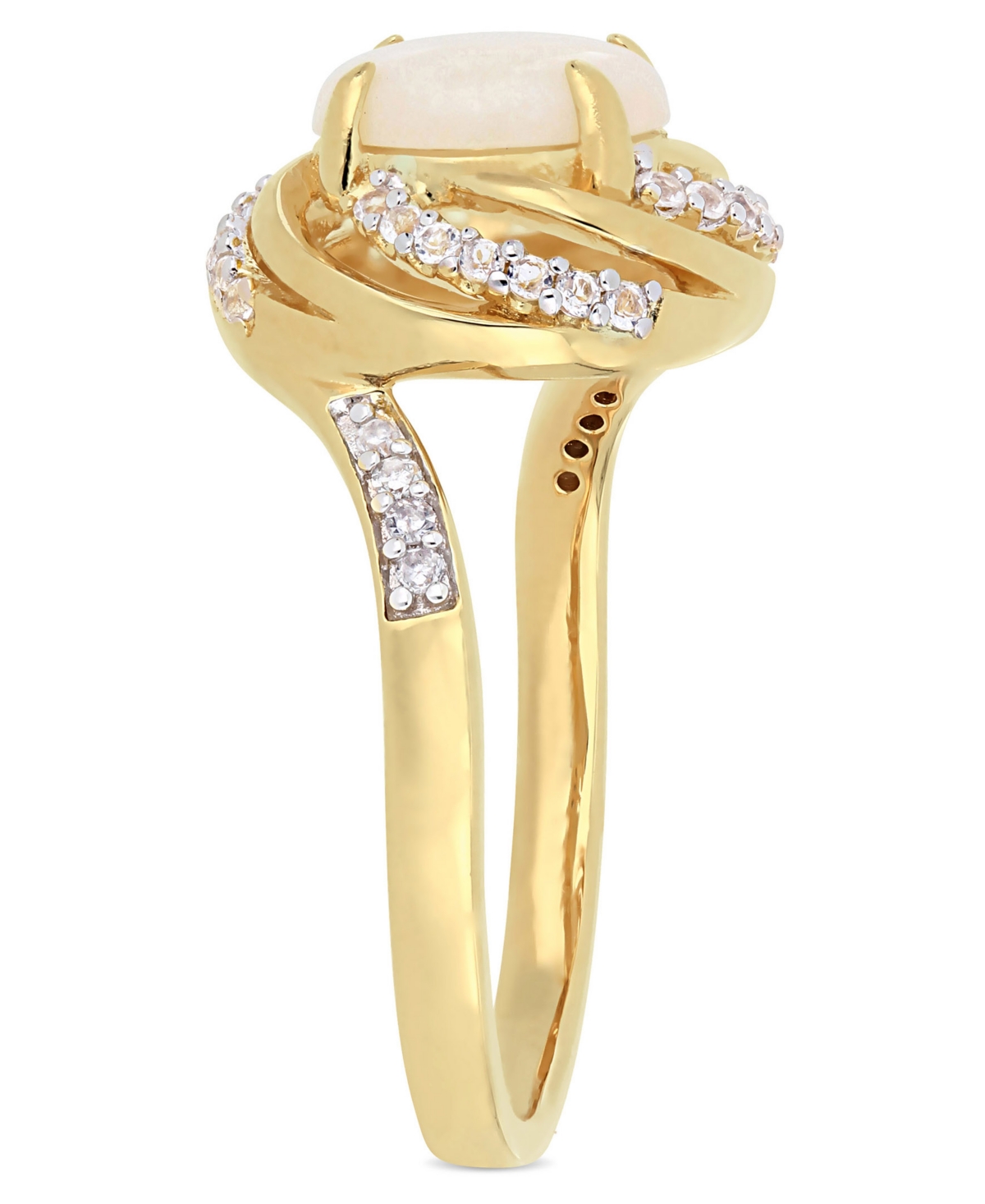 Opal (1-1/4 ct. t.w.) and White Topaz (1-3/8 ct.t.w.) with Diamond Accent Interlaced Swirl Halo Ring in 18k Gold over Sterling Silver