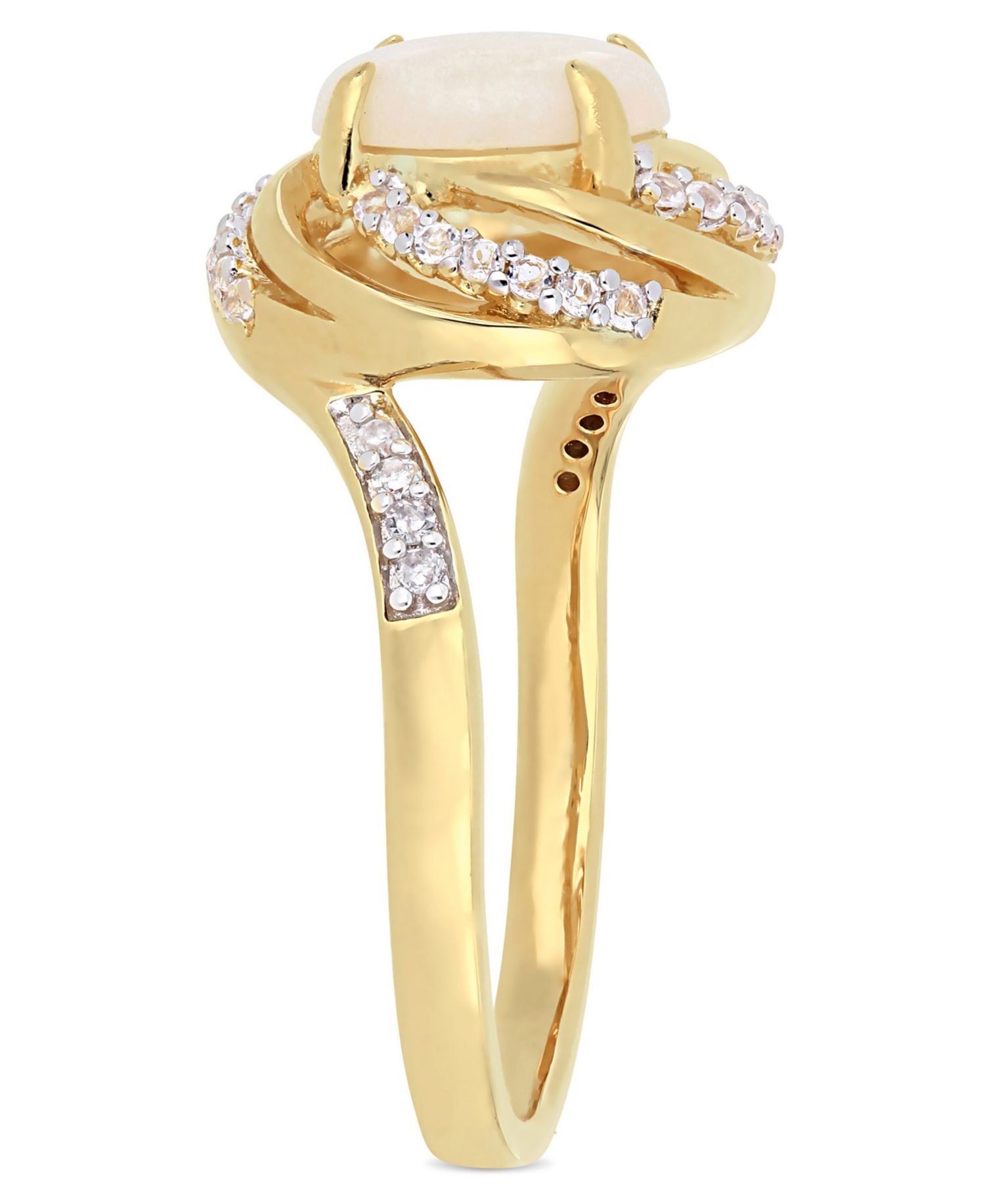 Opal (1-1/4 ct. t.w.) and White Topaz (1-3/8 ct.t.w.) with Diamond Accent Interlaced Swirl Halo Ring in 18k Gold over Sterling Silver