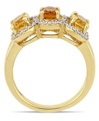 Citrine (1-1/3 ct.t.w.) and Diamond (1/5 ct.t.w.) 3-Stone Halo Ring in 18k Yellow Gold over Sterling Silver