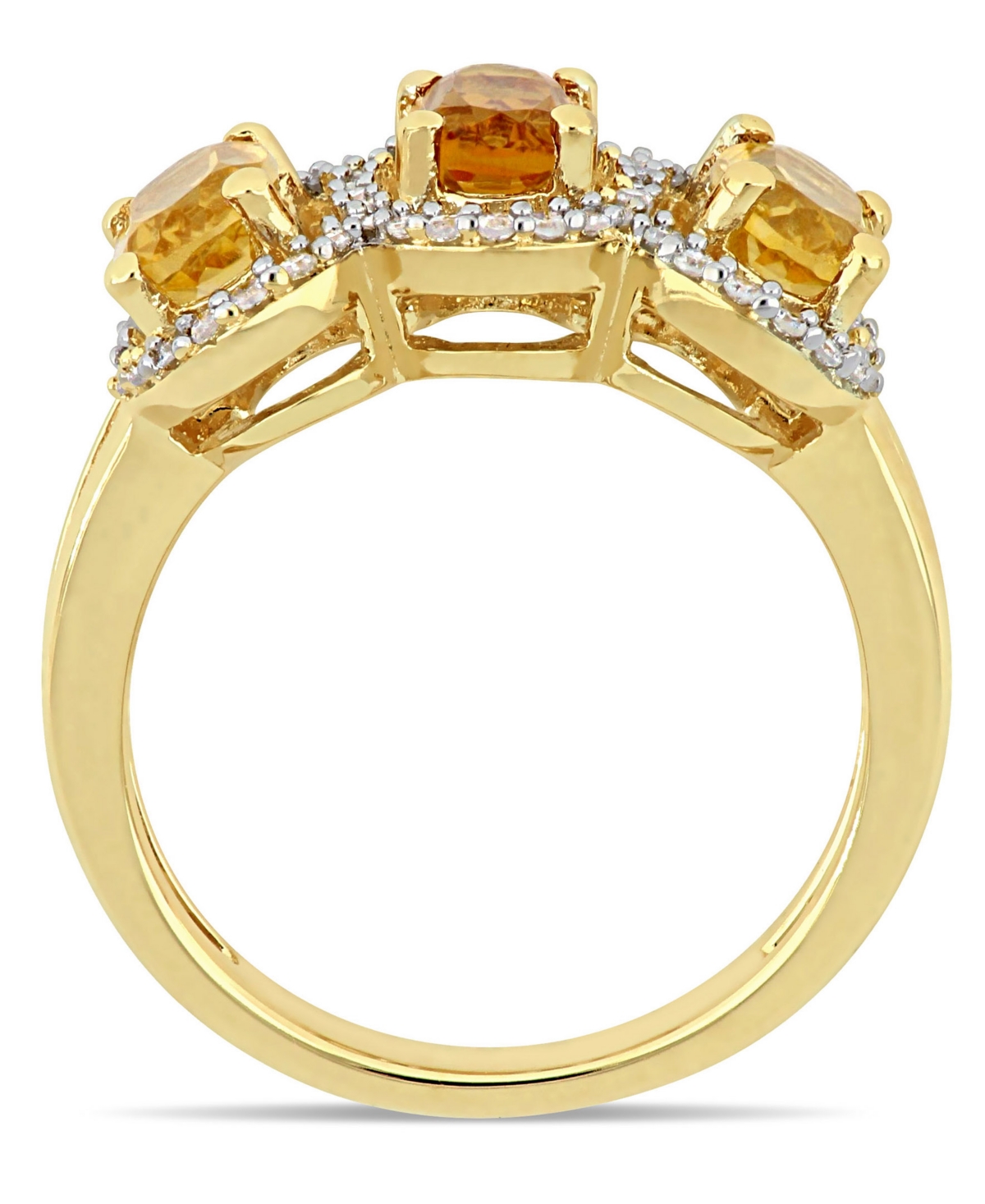 Citrine (1-1/3 ct.t.w.) and Diamond (1/5 ct.t.w.) 3-Stone Halo Ring in 18kGold over Sterling Silver - Yellow