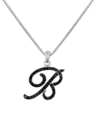 Macy's - Sterling Silver Necklace, Black Diamond "B" Initial Pendant (1/4 ct. t.w.)